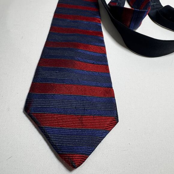 Tommy Hilfiger Red Navy Striped Silk Tie Classic Preppy Business Necktie - Picture 8 of 12